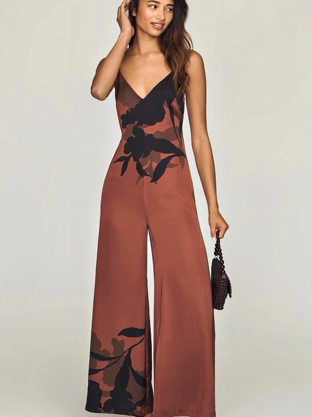 Reformation Olina Jumpsuit Floral Wide Leg Jumpsuit in Brown Size Medium